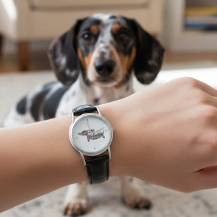 Zeitlos Dackel Charm: Graues Kariertes Lederband Armbanduhr