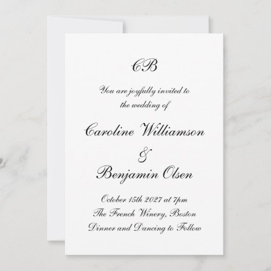 Zeitlos elegantes Schwarz-Weiß-Script Minimalistis Einladung (Vorderseite)