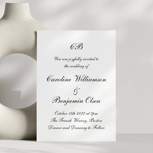 Zeitlos elegantes Schwarz-Weiß-Script Minimalistis Einladung