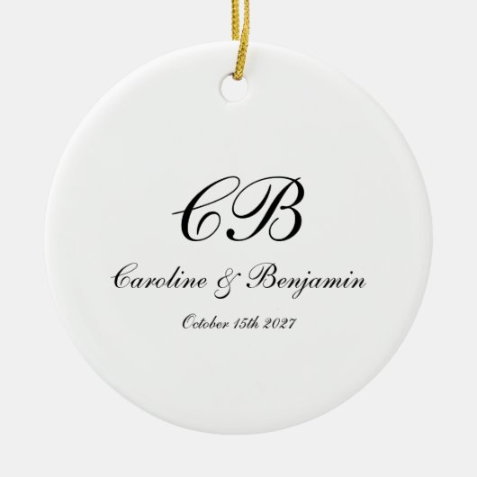 Zeitlos elegantes Schwarz-Weiß-Script-Monogramm Keramik Ornament (Vorne)