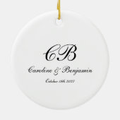 Zeitlos elegantes Schwarz-Weiß-Script-Monogramm Keramik Ornament (Hinten)