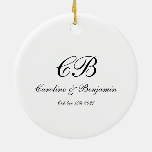 Zeitlos elegantes Schwarz-Weiß-Script-Monogramm Keramik Ornament (Hinten)