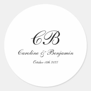 Zeitlos elegantes Schwarz-Weiß-Script-Monogramm Runder Aufkleber