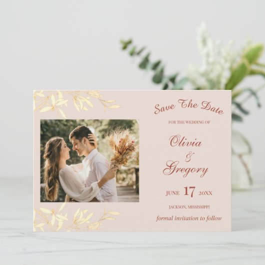 Zeitlos floral rustikal save the date (Stehend Vorderseite)