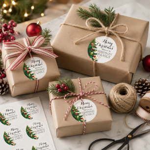 Zeitlos frohe Weihnachten Traditioneller Baum Runder Aufkleber