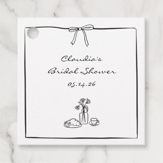 Zeitlos handGezeichnet Coquette Brautparty Bespoke Geschenkanhänger (Vorderseite)