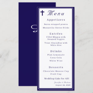 Zeitlos katholisches monogrammiertes Hochzeit Menükarte