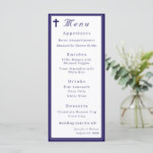 Zeitlos katholisches monogrammiertes Hochzeit Menükarte (Stehend Vorderseite)