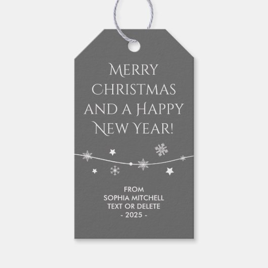 Zeitlos - Kohlegrau - Geschenketiketten mit Schnee Geschenkanhänger (Vorderseite)