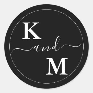 Zeitlos moderne minimalistische Hochzeit Monogra Runder Aufkleber