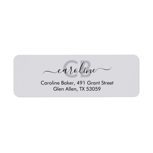 Zeitlos - Moonlit Grau Monogram Address Label (Vorne)
