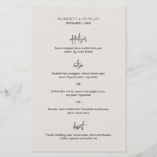 Zeitlos neutrales Beige elegantes Hochzeitsmenü