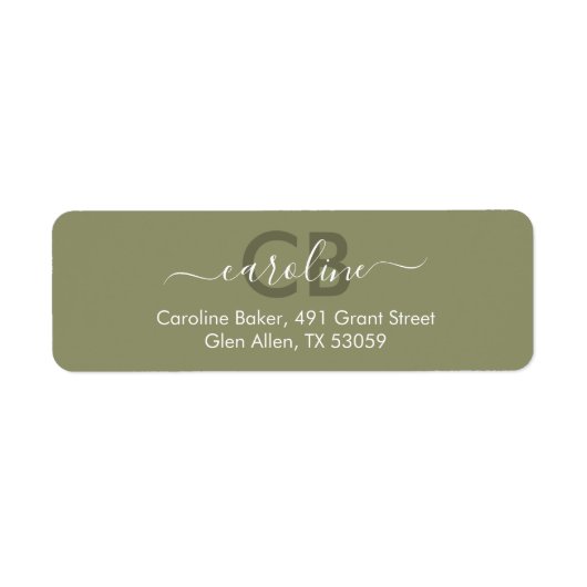Zeitlos - Olive Monogram Address Label (Vorne)