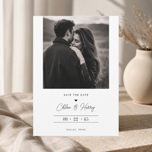Zeitlos romantisches Schwarz-Weiß-Foto Save The Date