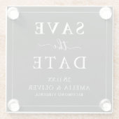 Zeitlos schwarze minimalistische Hochzeit - Termin Glasuntersetzer (Rückseite)