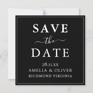 Zeitlos schwarze minimalistische Hochzeit - Termin Magneteinladung