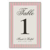 Zeitlose Alt Geld Red Stripe Hochzeit Tischnummer (Vorderseite)