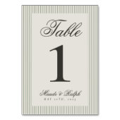 Zeitlose Alt Money Green Stripe Hochzeit Tischnummer (Vorderseite)