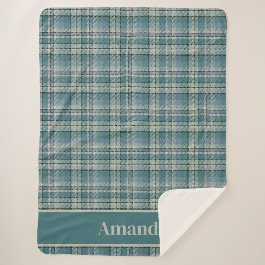 Zeitlose Aquamarine Grüne Karierte, gemütliche Kun Sherpadecke (Vorderseite)