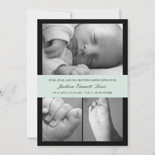 Zeitlose Band-Geburtsankündigung - Blau Ankündigung (Vorderseite)