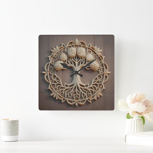 Zeitlose Bäume: Ein Holz geschnitzt Quadratische Wanduhr (Zuhause)