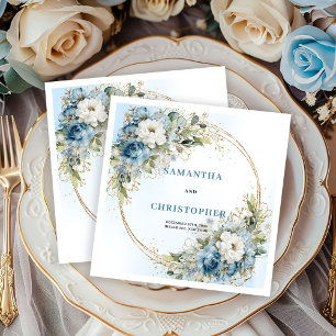 Zeitlose blaue Blumen goldene Hochzeitsservietten Serviette