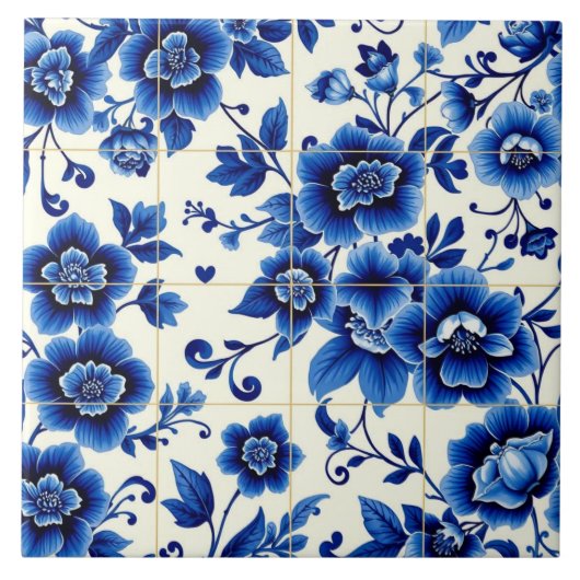 zeitlose blaue Blumenfliese Fliese (Vorderseite)