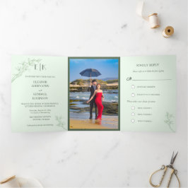 Zeitlose Blume Hochzeit mit dreistelliger Einladun Dreifach Gefaltete Urlaubskarte