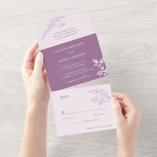 Zeitlose Blume Monogram Wedding All In One Einladung (Abreißen)