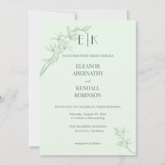 Zeitlose Blume Monogram Wedding Einladung (Vorderseite)