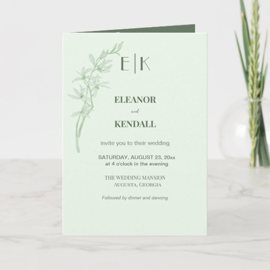 Zeitlose Blume Monogram Wedding Einladung (Vorderseite)