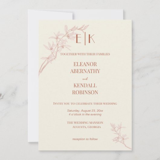 Zeitlose Blume Monogram Wedding Einladung (Vorderseite)