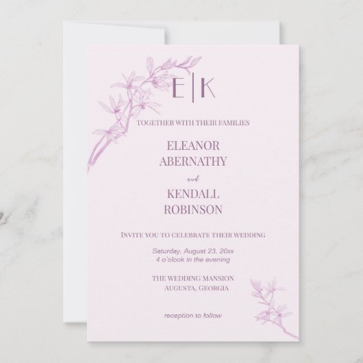 Zeitlose Blume Monogram Wedding Einladung (Vorderseite)