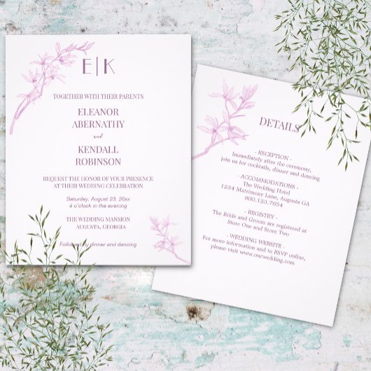 Zeitlose Blume Monogramm alle in einer Hochzeit In Flyer