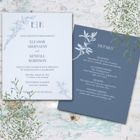 Zeitlose Blume Monogramm alle in einer Hochzeit In Flyer