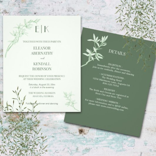 Zeitlose Blume Monogramm alle in einer Hochzeit In Flyer