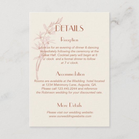 Zeitlose Blume Monogramm Hochzeitdetails Begleitkarte (Vorderseite)