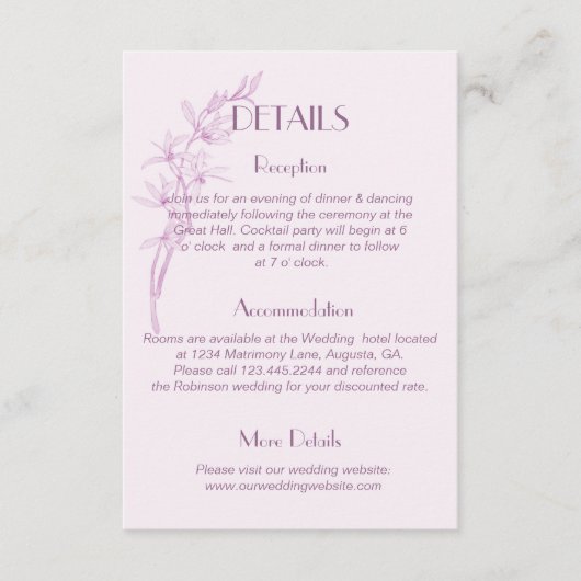 Zeitlose Blume Monogramm Hochzeitdetails Begleitkarte (Vorderseite)