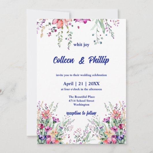 Zeitlose Blumen Elegance Hochzeit Einladung (Vorderseite)