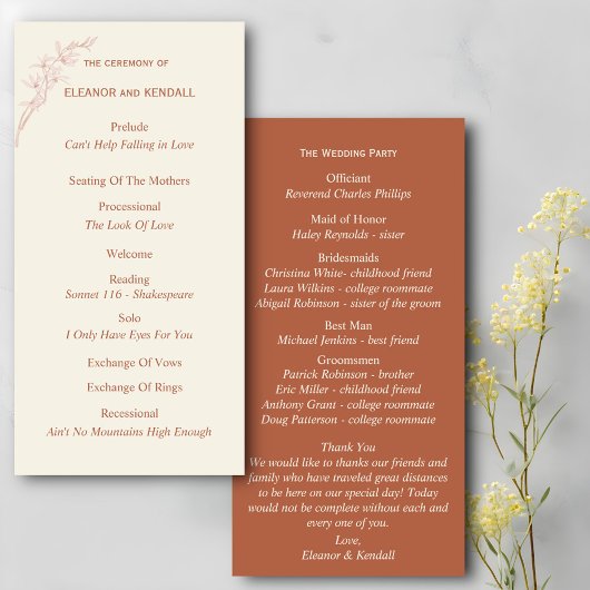 Zeitlose Blumen Hochzeitsprogramm