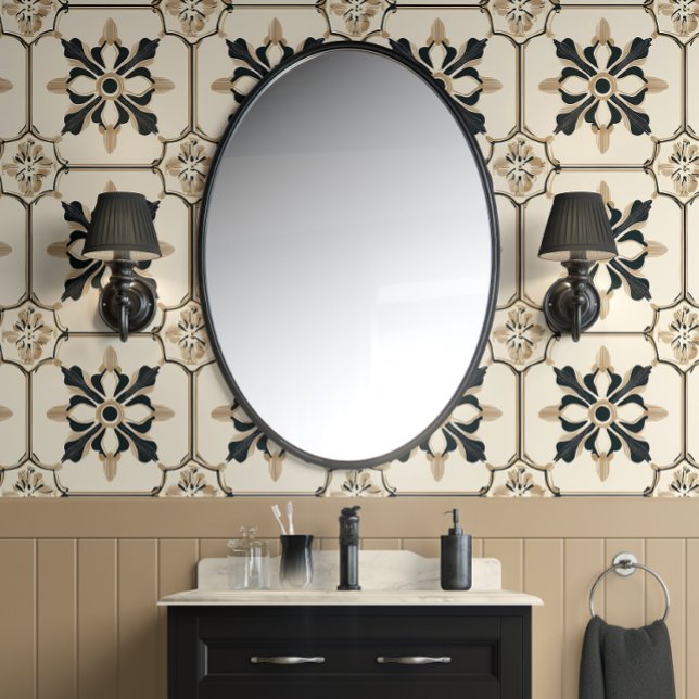 Zeitlose Blumenmotive - Schwarz & Gold - Tradition Tapete (Elegant Revival Peel and Stick Wallpaper)