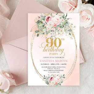 Zeitlose Blush-Rosen Gold Minimal 90. Geburtstag Einladung