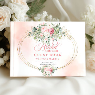 Zeitlose Blush-Rosen Grün Goldene Brautparty Gästebuch