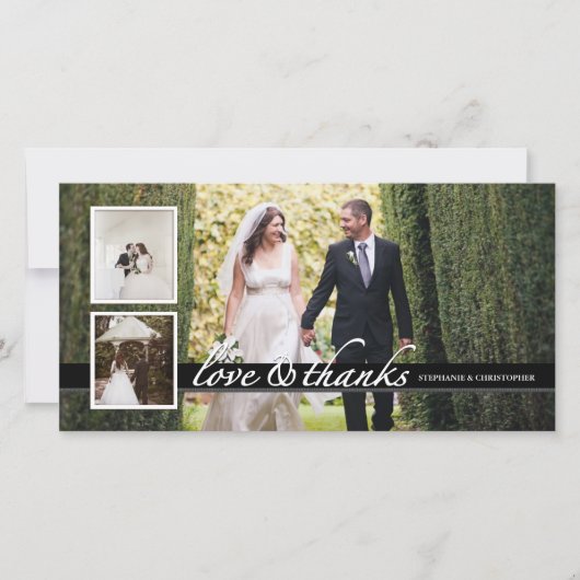 Zeitlose Chic Hochzeit danke Ihnen drei Foto-Karte (Vorderseite)