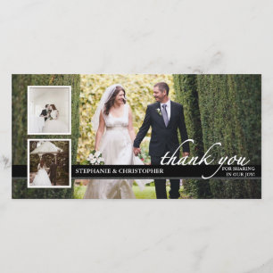 Zeitlose Chic Hochzeit danke Ihnen drei Foto-Karte
