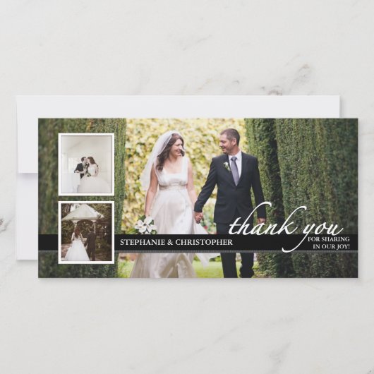 Zeitlose Chic Hochzeit danke Ihnen drei Foto-Karte (Vorderseite)