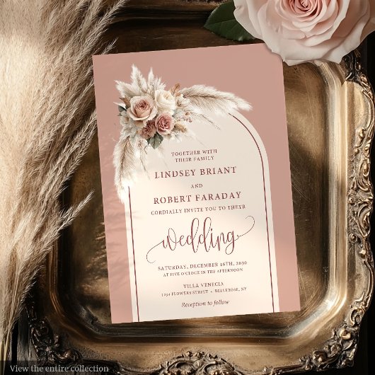 Zeitlose Dusty Pink Pampas Blume Hochzeiten Einlad Einladung