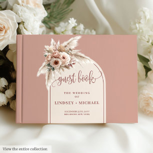 Zeitlose Dusty Pink Pampas Rose Boho Arch Wedding Gästebuch