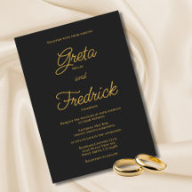 Zeitlose einfache Charcoschwarz-Gold-Script-Hochze