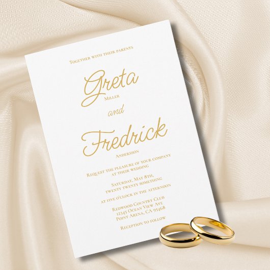 Zeitlose einfache Elegance Gold Script Hochzeit Einladung